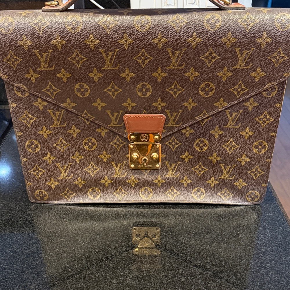 AUTHENTIC Louis Vuitton Monogram Canvas Laptop Briefcase in Brown Gold Hardware